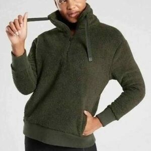 - Athleta Talus Sherpa Half Zip Pullover Dress in Green